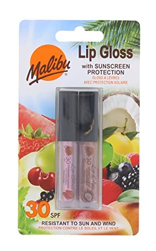 Image of Malibu Sun SPF 30 Sunscreen Lip Gloss, High Protection, Water and Wind Resistant, Coconut and Strawberry, Pack of 2 x 1.5ml