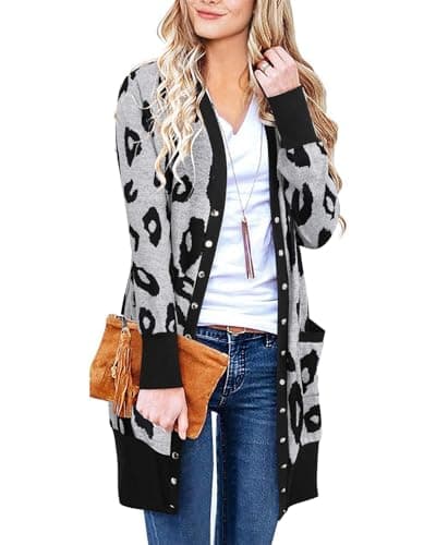 Image of II ININ Women Cardigans for Women UK Leopard Print Ladies Long Cardigan Fall Lightweight Knit Cardigan Leopard02