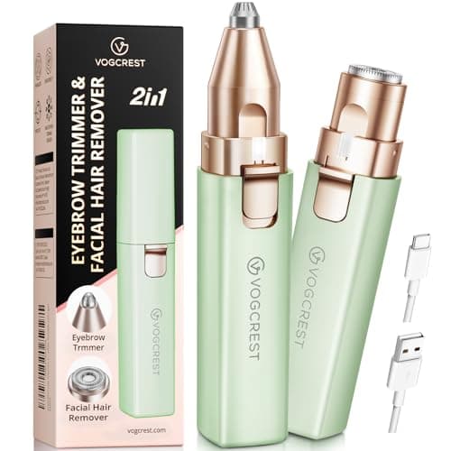 Image of Portable Eyebrow Trimmer & Facial Hair Removal for Women, Rechargeable 2 in 1 Hair Remover and Eyebrow Razor, Eyebrow Lips Body Facial Hair Remover for Women with Built-in LED Light (Green)