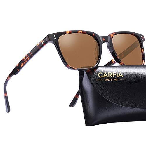 Image of Carfia Polarized Sunglasses for Women Men Vintage Designer Sunglass for Driving Holiday Traveling, UV400 Protection, 46mm (Square - Brown lens) (Square - Brown lens)(Size: One Size)
