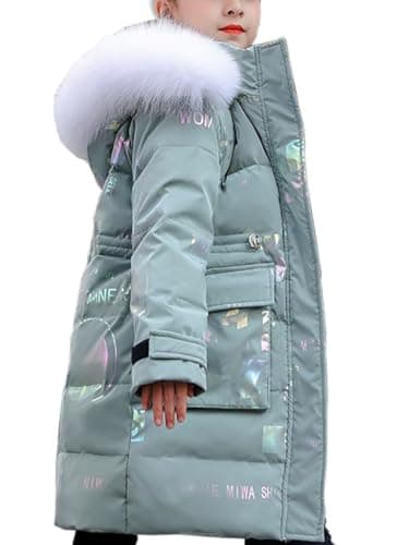 Image of Kids Girls Parka Coat Faux Fur Hoodie Puffer Jacket with Faux Fur Collar Detachable Hood School Outwear Coat Blue 9-10 Years