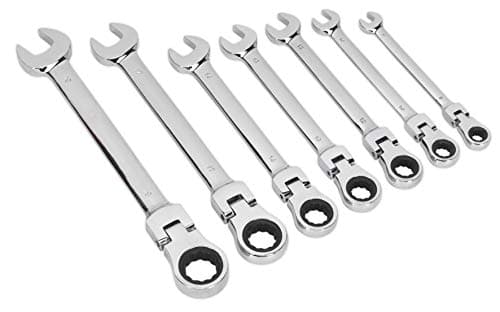 Image of Sealey S01143 Metric Flexible Head Ratchet Combination Spanner Set, 7 Pieces
