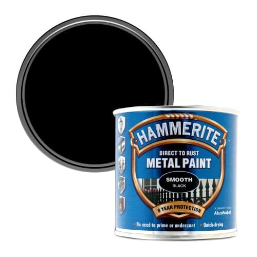 Image of Hammerite Direct to Rust Metal Paint - Smooth Black Finish 250ML, 5084863