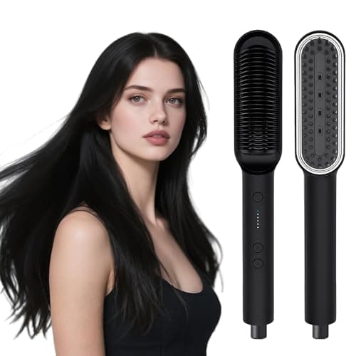Image of Hair Straightener Brush UK, Flat Iron and Hair Brush 2-in-1 Hot Comb, 5 Temp Settings (80℃-220℃) Hair Straightener Comb, Anti-Scald, Fast Heating, Hair Straightening Brush