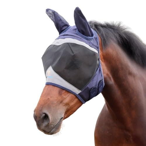 Image of Shires FlyGuard Pro Fine Mesh Fly Mask with Ears - Navy Blue