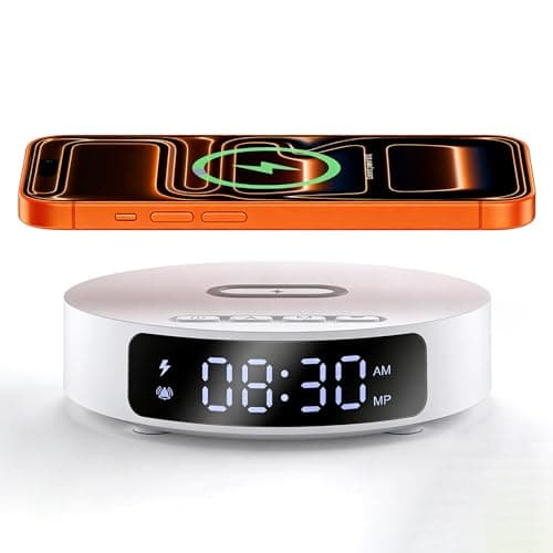 Image of Fast Wireless Charger with Alarm Clock,20W Max Wireless Charging Pad Compatible with iPhone 17/17 Pro/16/15/14/13/12/SE;Wireless Charge Mat for Samsung Galaxy S25/S24/Note,Pixel/LG -White