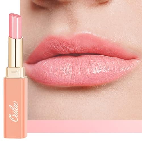 Image of Oulac Peachy Pink Lipstick - Moisture Shine Hydrating Lipstick & Tinted Lip Balm for Dry Lips, Medium Coverage Lip Colour | Juicy Look, Glossy Finish, Vegan, Cruelty-Free, Peachy Pink (22)