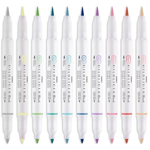 Image of Zebra Mildliner Brush Highlighter Pen - Brush Pen and Marker Nib - Double Ended - Pack of 10 Assorted Colours