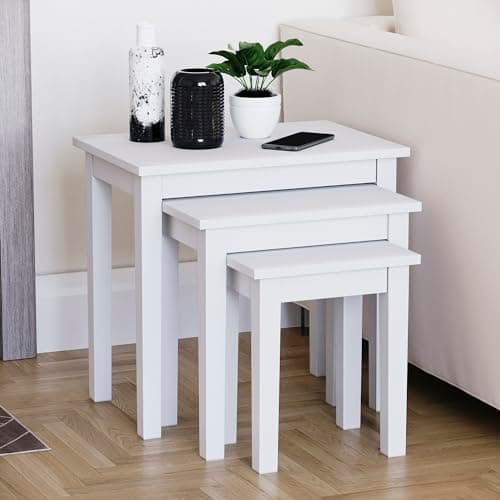 Image of Vida Designs Yorkshire Nest of 3 Tables for Living room, Stacking Side Tables, Sturdy and Easy Assembly (White)