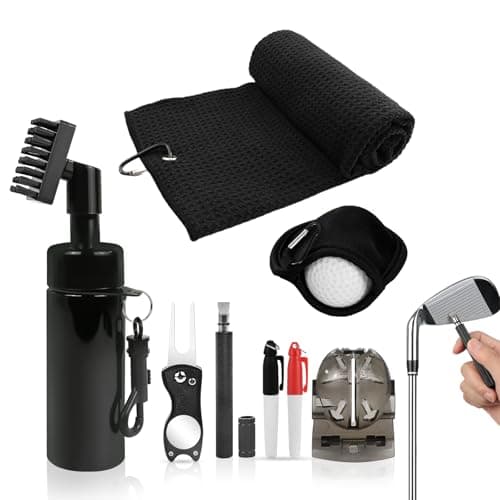 Image of Golf Accessories Kit, Club Cleaner Brush with Water Spray Bottle, Microfiber Groove Cleaner, Golf Ball Cleaner Pouch, Golf Towel Set - Ideal Golf Gift for Men