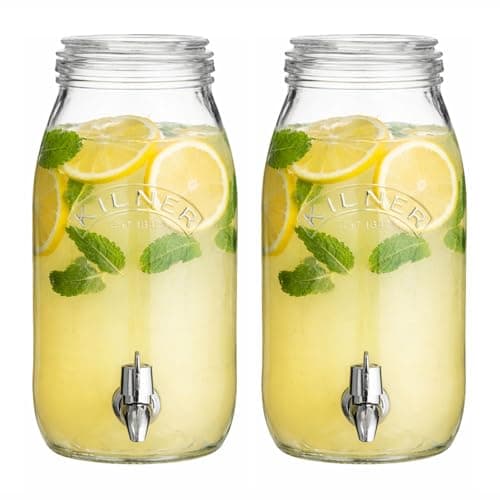 Image of UHL Kilner 3 Litre Glass Storage Jar with Tap, 2PCS Drinks Dispenser Fridge Water Jug, Beverage Dispenser Jar for Lemonade, Juice, Infused Drinks, Cocktails, Perfect for BBQ, Parties and Buffets Tap