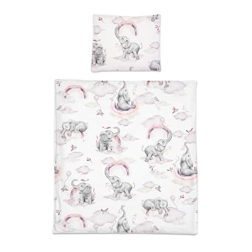 Image of Baby Comfort 2 Piece Baby Kids Bedding Set 80x70 cm Duvet Cover & Pillowcase 12M+ (Pink Elephants)