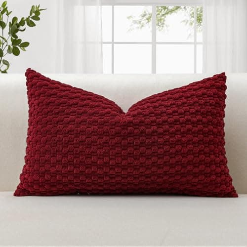 Image of JOTOM Corduroy Soft Cushion Covers 40x60 cm Decorative Throw Pillow Covers with 3D Bubble Texture Cushion Case for Couch Sofa Bedroom Soft Pillowcase for Home Decor (Burgundy)