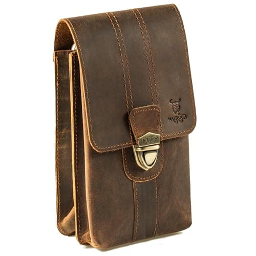 Image of MATADOR Málaga XL Genuine Leather Universal Mobile Phone Belt Bag Vertical Extra Large Waist Bag Holster Outdoor Mobile Phone Case XXL Smartphone up to 7.5 Inch Wallet in Portrait Format (Hunter