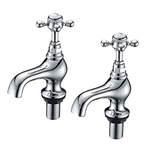 Image of Hilton Chrome Traditional Bath Filler Taps with Cross Head Style Handles, Pair of Bathtub Taps.