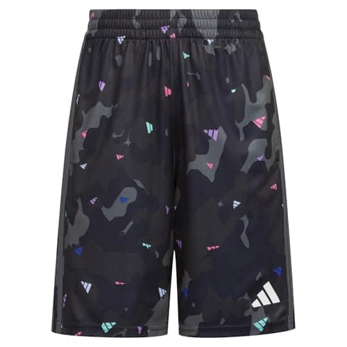 Image of adidas Boys' Toddler Aeroready Elastic Waistband Camo Shorts, Black With Multicolor Logo, 10-12