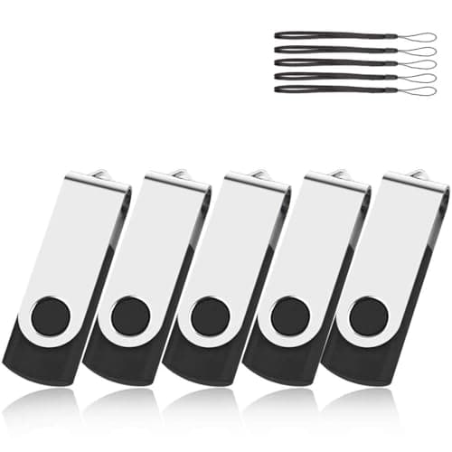 Image of 4GB USB Stick 5 Pack Memory Stick 16 GB Thumb Flash Pen Drive Computer Storage Device (Black With Lanyard)