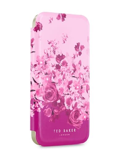 Image of Ted Baker Pink Scattered Flowers Mirror Folio Phone Case for iPhone 16e Gold Shell