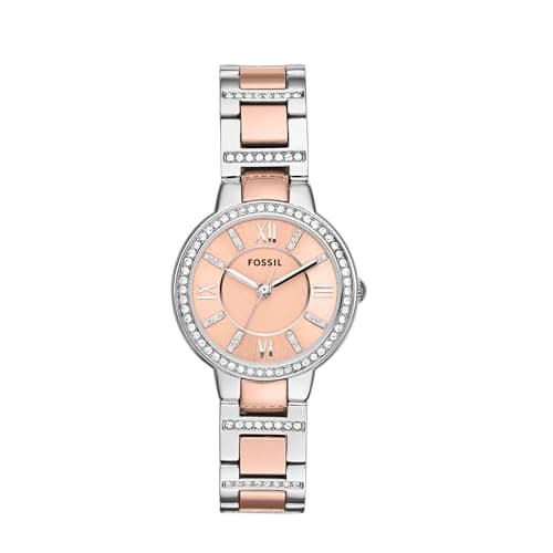 Image of FOSSIL Virginia Womens Quartz Watch with Rose Gold Dial and Silver Stainless Steel Bracelet ES3405