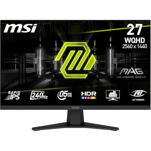 Image of MSI MAG 274QF X24 27 Inch WQHD Gaming Monitor - Rapid IPS 2560 x 1440, 240 Hz, 0.5 ms, HDR Ready, AMD FreeSync Premium, AI Vision, HDMI 2.0b, DPort 1.4, Edge-Free, Tilting, VESA Comaptable, Black