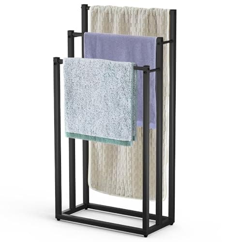 Image of VOUNOT® Freestanding Towel Rail 3-Tier Metal Towel Stand, Stable Towel Holder Storage for Washcloths and Bathroom Accessories, Black