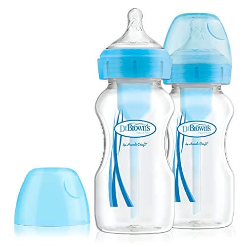 Image of Dr. Brown's Options+ Anti-Colic Baby Bottle, Wide Neck, 270ml, 2 Pack, Blue