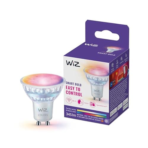 Image of WiZ Smart LED Glass GU10 Spotlight, Full Color and Tunable White, 50W Equivalent, 2200-6500K, 345 Lumens, Dimmable, Works with Alexa, Google Assistant, and Apple Home, 1 Pack