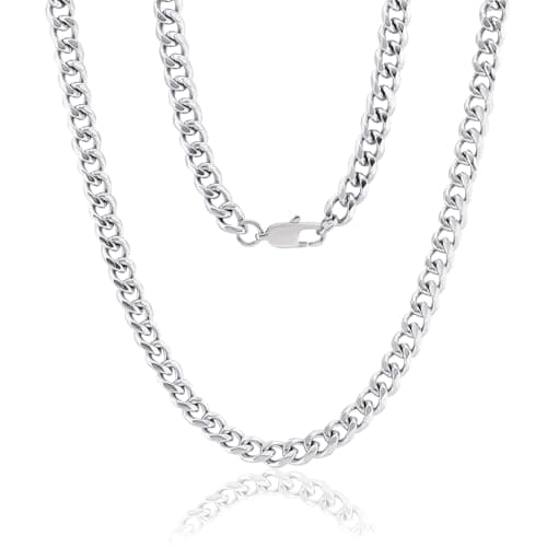 Image of MAIBAOTA Mens Silver Chain Men's Necklace Stainless Steel Cuban Chain Necklaces Jewellery Gifts for Men 6mm Width 51cm Length