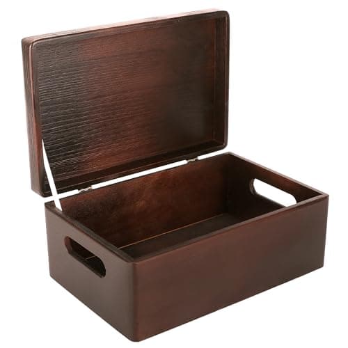 Image of Creative Deco Large Brown Plain Wooden Storage Box | 30 x 20 x 14 cm (+/-1 cm) | Hinged Lid & Handles | Gift Christmas Xmas Box Kitchen Storage | UNSANDED Wood Keepsake Memory Craft Chest