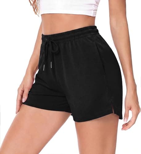 Image of Aseniza Women's Running Shorts Sweat Gym Jogging High Waist Athletic Ladies Sport Jersey Casual Activewear Fitness Black-M