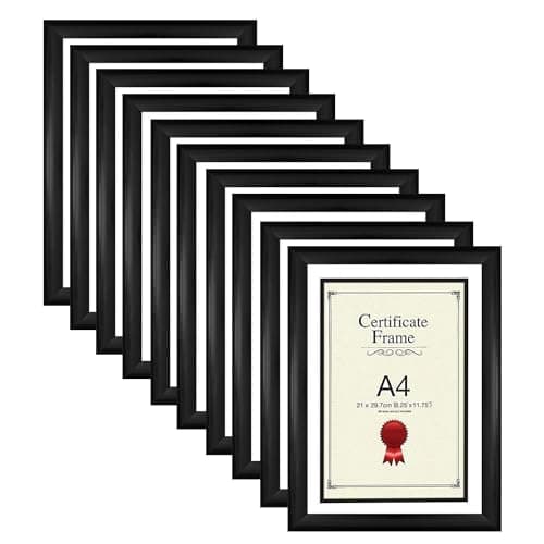 Image of Black A4 Certificate Frame Pack Of 10 – Premium Styrene Photo & Document Frames With Wall Mount & Table Stand, Lightweight Durable Design For Certificates, Awards & Office/Home Décor