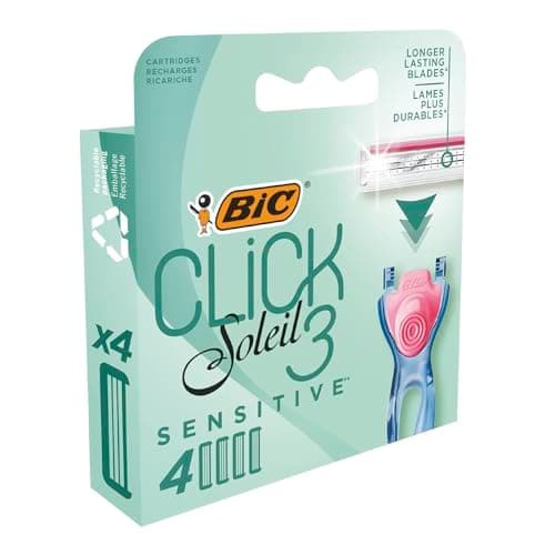 Image of BIC Click 3 Soleil Sensitive Women's Razor Refills, 3 Moveable Blades and Lubricating Strip - Box of 4 Cartridges