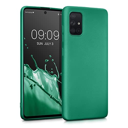 Image of kwmobile Case for Samsung Galaxy A71 Case - Soft Slim Metallic TPU Silicone Cover - Dark Metallic Green