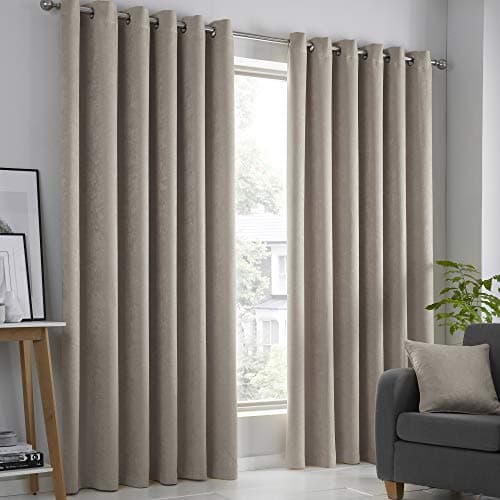 Image of Fusion Strata Natural Curtains - 2 Panels, 66"x90" (168x229cm) - Eyelet, Natural Linen - Thermal Drapes for Bedroom/Living Room