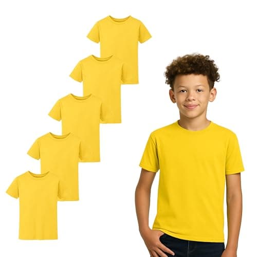 Image of Gift Hub Boys & Girls T-Shirts for Kids (Pack of 5) | Cotton, Plain, Short Sleeve, Comfortable & Durable Tops in Multicolor | Best for School, Sports, Travel & Outdoor Activities | Yellow, 7-8 Yrs
