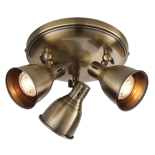 Image of National Lighting Weston 3 Ceiling Light GU10 Round Spotlight Antique Brass 280mm – Adjustable Ceiling Spotlights for Living Room, Kitchen, or Hallway Lighting – Vintage Spot Light Fitting