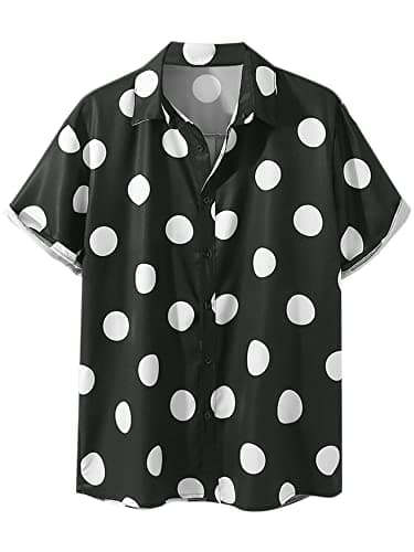 Image of Lars Amadeus Beach Polka Dots Printed Shirt for Men's Button Down Short Sleeves Casual Shirts Black XXL