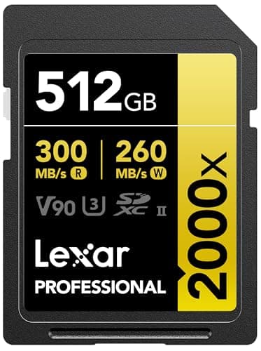 Image of Lexar 512GB Professional 2000x SDXC Memory Card, UHS-II, C10, U3, V90, Full-HD & 8K Video, Up to 300MB/s Read, for DSLR, Cinema-Quality Video Cameras (LSD2000512G-RNNNU)