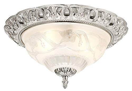Image of Traditional Satin Nickel and Floral Glass Flush Ceiling Light by Happy Homewares