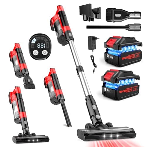 Image of 700W Cordless Vacuum Cleaner,60KPa/70 Mins Stick Vacuum with 2×4.0 Ah Removable Batteries, 6-IN-1 Handheld Vacuum Cleaner with Anti-Tangle Brush,LED Display, Powerful Vacuums for Pet Hair/Carpet/Floor