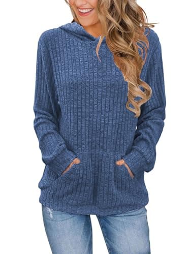 Image of iChunhua Ladies Sweatshirts and Hoodies Lightweight Autumn Knitted Jumper Soft Winter Ladies Loungewear Tops Navy Blue 2XL
