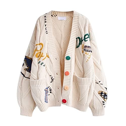 Image of Sweaters for Women Cartoon Cute Loose Knit Cardigan Female Japanese College Style Sweater Coat (Color : White, Size : One Size)