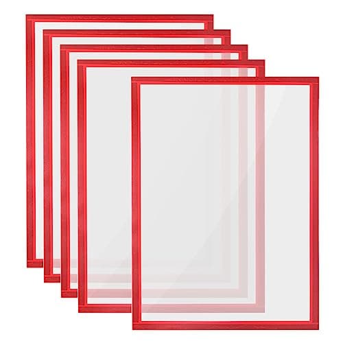 Image of PATIKIL A3 Magnetic Sign Holder, 5Pcs A3 Self Adhesive Magnetic Display Frame Reusable Magnetic Picture Photo Frame Double Sided for Refrigerator White Board Window Wall,Red