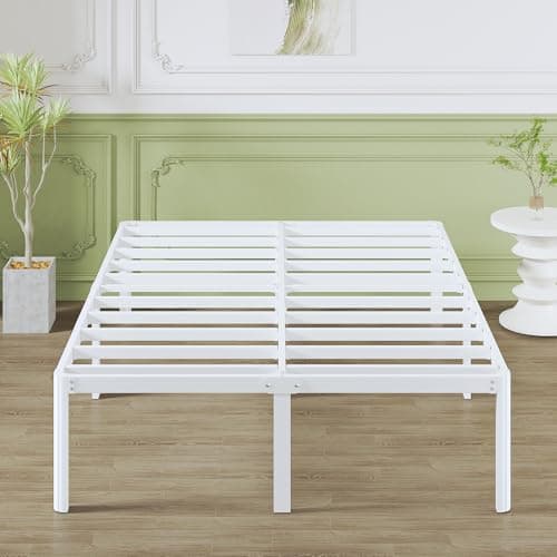 Image of Lutown-Teen Small Double Bed Frame 4ft with Rounded Corner Legs, 41 cm Heavy Duty Metal Bed Frame with Storage Space Underneath, No Noise, Easy Assembly, White