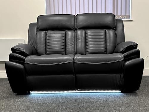 Image of Savilla Leather Electric Recliners Sofa With Cupholders – 3+2 Seater Sofa Set – Electric Recliners – LED Lights – Wireless Charging – USB Charging & USB C Charging (Black, 2 Seater)