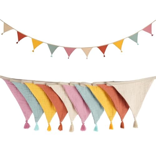 Image of Alaoo Fabric Bunting Banner, 2.6M Triangle Garland Flags with Tassels,Double Sided Colorful Cotton Bunting for Birthday,Wedding,Baby Shower,Indoor Activity Party Festivals Decoration(Candy Pink)