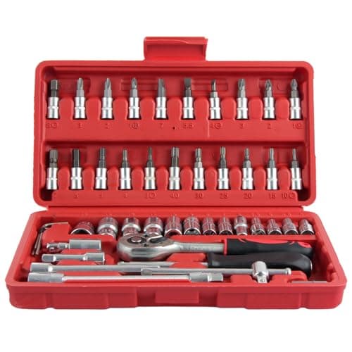 Image of ASelected 46 Pieces 1/4 Inch Drive Socket Set&Tool Sets,CR-V Metric and Imperial Sockets with Quick-Release Ratchet Wrench,Bit Socket Set,Compact Sockets Set for Motor Car Repair with Storage Case