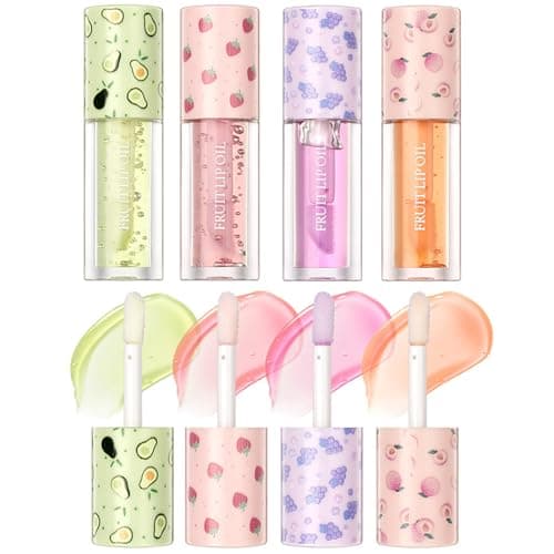 Image of Lip Gloss Set 4 Pack Fruit-Flavored Lip Glow Oil for Hydrated & Moisturizing Lips Transparent Colorless Moisturizing Lip Lotion- Comprehensive Lip Care Kit - Beauty Gift for Women