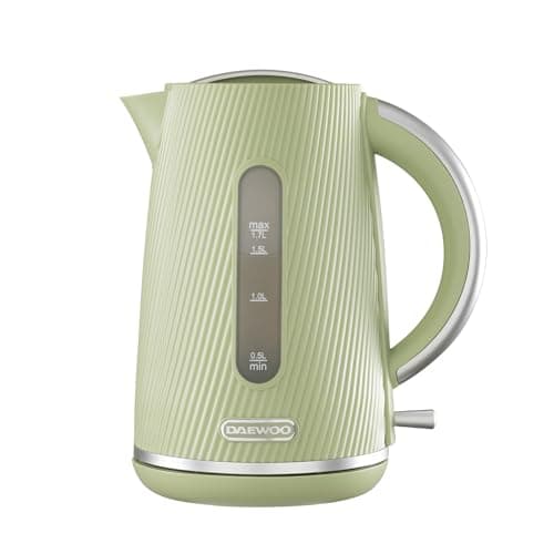 Image of Daewoo Cascade 1.7L Electric Kettle – 3KW Fast Boil, Limescale Filter, Auto Shut-Off, Textured Sage Finish, Cordless 360° Base, Quiet Boil Technology