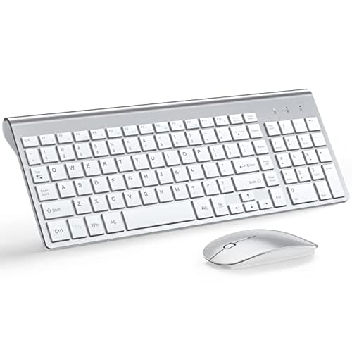 Image of Wireless Keyboard and Mouse Ultra Slim Combo, TopMate 2.4G Silent Compact USB 2400DPI Mouse and Scissor Switch Keyboard Set with Cover, 2 AA & 2 AAA Batteries,for PC/Laptop/Windows/Mac - Silver White